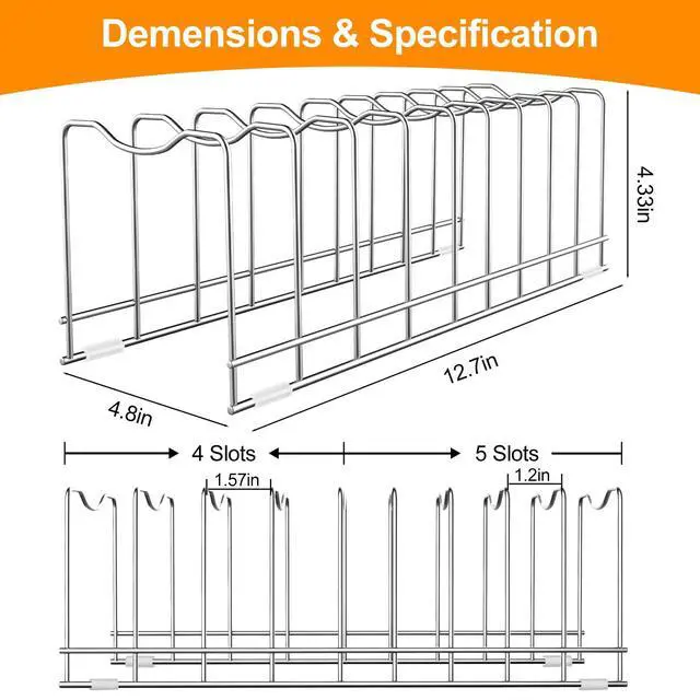 Alt view image 4 of 7 - FLSEPAMB Lid Organizer Pot Lid Organizer 10-Tier Pot Lid Rack Holder Suitable for Bakeware Dish Plate, Cutting Boards, Pots & Pans, Serving Trays, Reusable Containers in Cabinet Pantry (1 Pack)