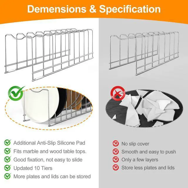 Alt view image 6 of 7 - FLSEPAMB Lid Organizer Pot Lid Organizer 10-Tier Pot Lid Rack Holder Suitable for Bakeware Dish Plate, Cutting Boards, Pots & Pans, Serving Trays, Reusable Containers in Cabinet Pantry (1 Pack)