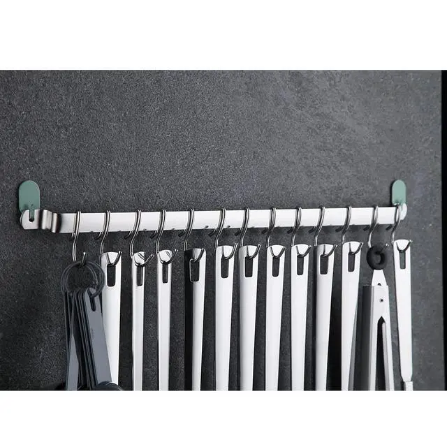 Alt view image 3 of 4 - Kyraton Kitchen Utensil Rail Organizer - Wall Mounted Gourmet Rack With 14 Hooks for Hanging Knives, Mugs, Spatulas, Pots and Utensils