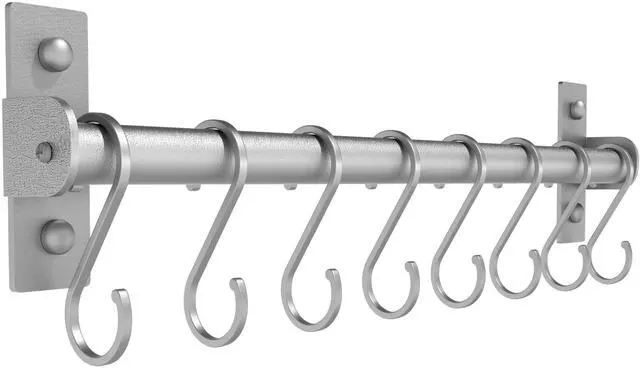 Main image of Dseap Kitchen Utensil Holder Hanger, Pot and Pan Rack Wall Mounted, Kitchen Rail with 8 Hooks for Hanging Cooking Utensils, Mugs, Spoons, Wall Mounted, Silver