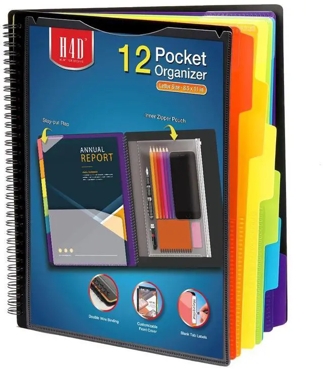Main image of H4D 12 Pocket Poly Project Organizer, Spiral Multi Pocket Folder Organizer, Multi-Subject Folder Notebook, Letter Size