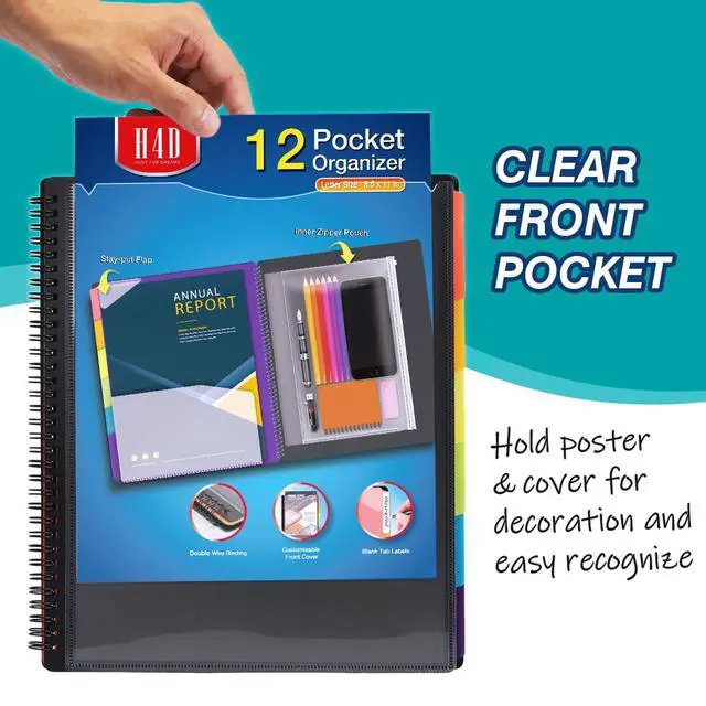 Alt view image 3 of 7 - H4D 12 Pocket Poly Project Organizer, Spiral Multi Pocket Folder Organizer, Multi-Subject Folder Notebook, Letter Size