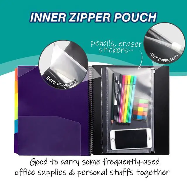 Alt view image 6 of 7 - H4D 12 Pocket Poly Project Organizer, Spiral Multi Pocket Folder Organizer, Multi-Subject Folder Notebook, Letter Size