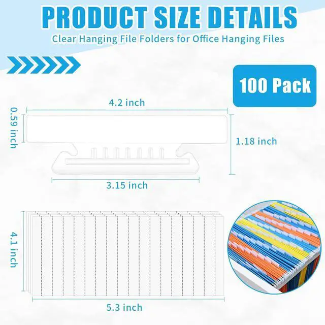 Alt view image 2 of 7 - SMAODSGN 100 Pieces 4 Inch Clear Hanging Folder Tabs Hanging File Folder Tabs Clear Tabs for Hanging File Folders for 3 1/2 Inch Hanging File Folders with Tabs Office Hanging Files