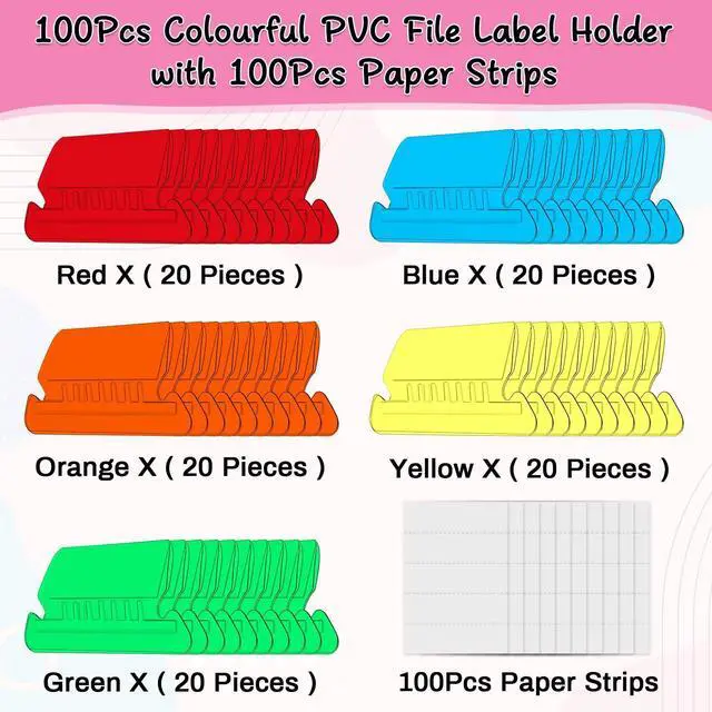 Alt view image 2 of 7 - File Folder Tabs, Selizo 100 Sets Hanging File Folder Labels 2" Tabs and Inserts for Hanging Files (Multicolor)