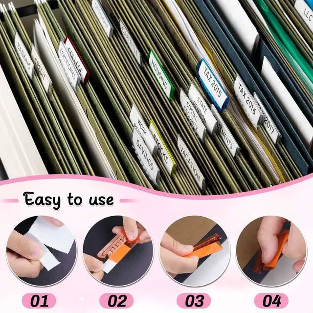 Alt view image 6 of 7 - File Folder Tabs, Selizo 100 Sets Hanging File Folder Labels 2" Tabs and Inserts for Hanging Files (Multicolor)