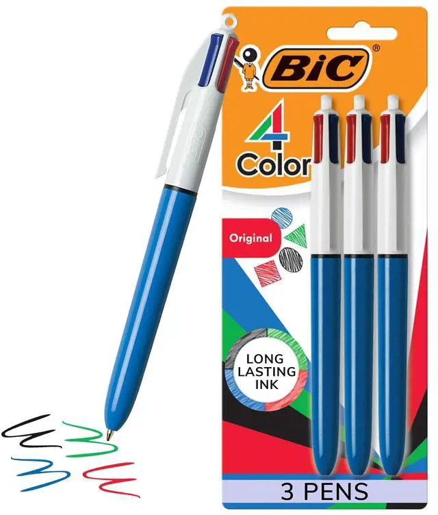 Main image of BIC 4-Color Original Retractable Ballpoint Pen with 1.0 mm Medium Point, 3-Count in Assorted Ink