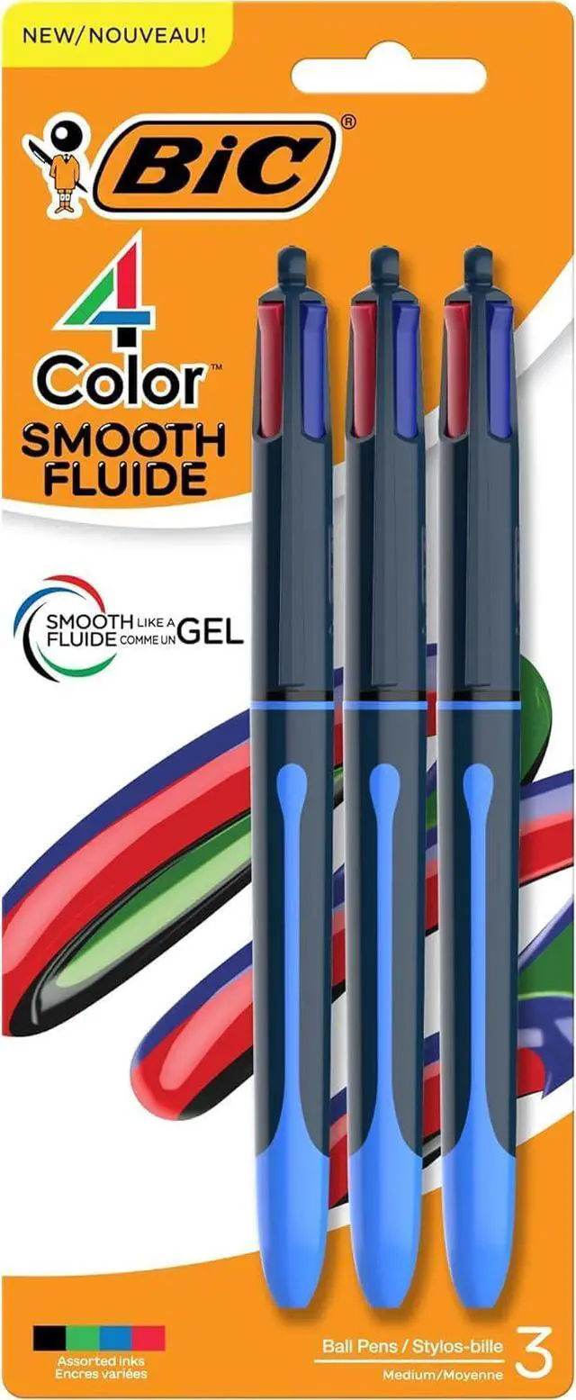 Main image of BIC 4 Color Smooth Retractable Ballpoint Pen, 1.0 mm Point for Smooth Ink Flow, 3-Count Pack in Assorted Ink Colors