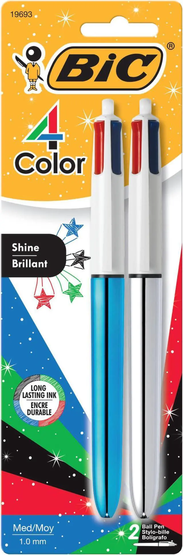 Main image of BIC 4 Color Shine Retractable Ballpoint Pen with 1.0 mm Medium Point and Easy Portability, 2-Count in Assorted Ink