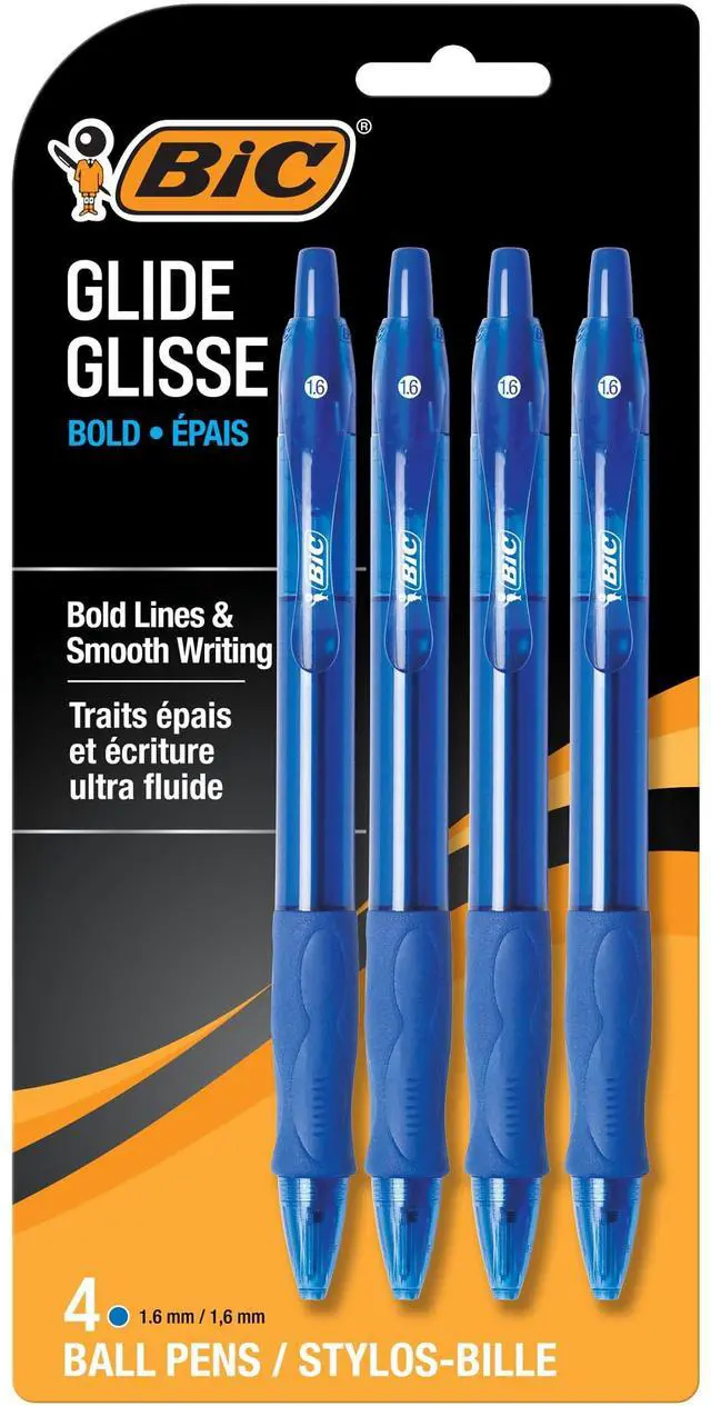 Main image of BIC Glide Bold Blue Ballpoint Pens, Bold Point (1.6mm), 4-Count Pack, Retractable Ballpoint Pens With Comfortable Full Grip