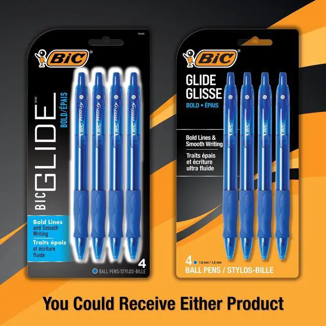 Alt view image 3 of 7 - BIC Glide Bold Blue Ballpoint Pens, Bold Point (1.6mm), 4-Count Pack, Retractable Ballpoint Pens With Comfortable Full Grip
