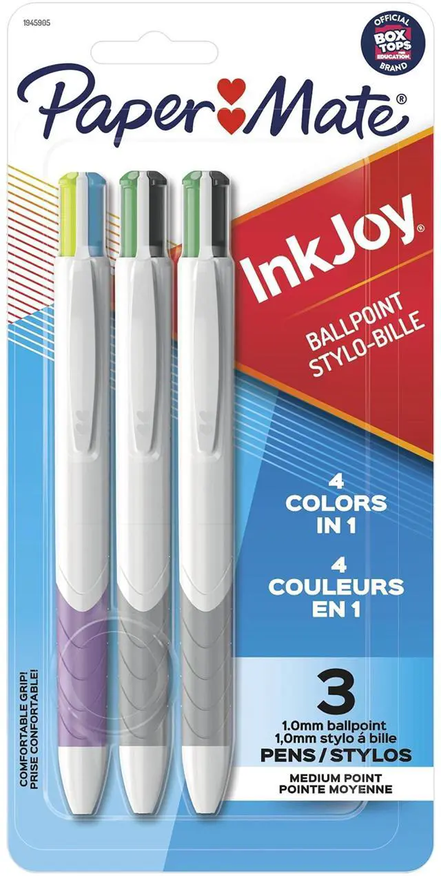 Main image of Paper Mate InkJoy Quatro Retractable Ballpoint Pens, 4 Colors in 1 Pen, Medium Point (1.0mm), 3 Count - Convenient, Note-Taking, Comfortable Grip, Ultra Smooth Ink