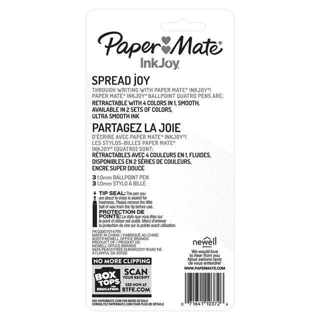 Alt view image 7 of 7 - Paper Mate InkJoy Quatro Retractable Ballpoint Pens, 4 Colors in 1 Pen, Medium Point (1.0mm), 3 Count - Convenient, Note-Taking, Comfortable Grip, Ultra Smooth Ink