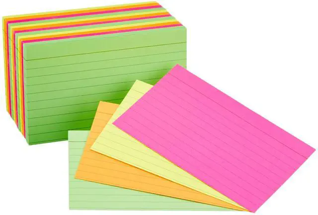 Main image of Amazon Basics Ruled Index Flash Cards for Studying and Note Taking, Color Coding, Assorted Neon Colors, 3" x 5", 300-Count