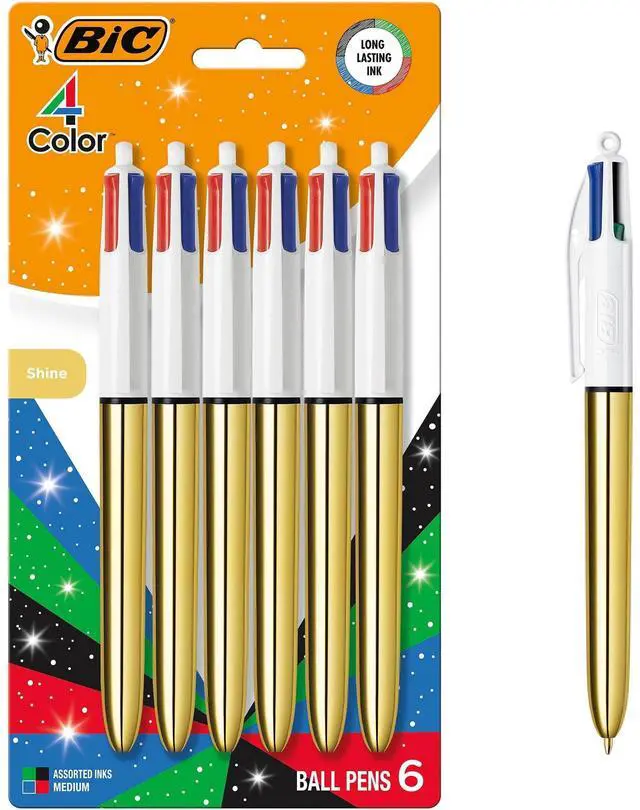 Main image of BIC 4 Color Shine Retractable Ballpoint Pen, Versatile 1.0 mm Medium Point, 6-Count in Assorted Ink
