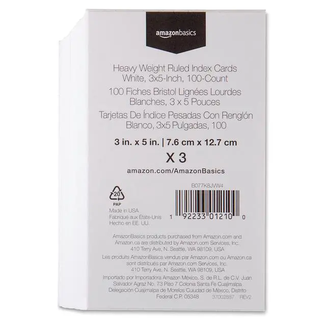 Alt view image 2 of 5 - Heavy Weight Ruled Index Cards for Studying and Note Taking, White, 3" x 5", 300 Count (Pack of 3)