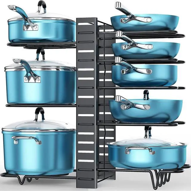 Main image of ORDORA Pots and Pans Organizer for Cabinet 16.61 Height, 8 Tier Pot Organizers Rack with 3 DIY Methods, Adjustable Pan Organizer under Cabinet Kitchen Organization and Storage