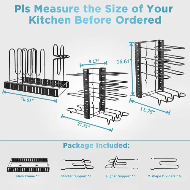 Alt view image 2 of 7 - ORDORA Pots and Pans Organizer for Cabinet 16.61 Height, 8 Tier Pot Organizers Rack with 3 DIY Methods, Adjustable Pan Organizer under Cabinet Kitchen Organization and Storage