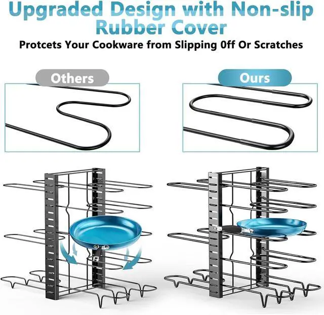 Alt view image 4 of 7 - ORDORA Pots and Pans Organizer for Cabinet 16.61 Height, 8 Tier Pot Organizers Rack with 3 DIY Methods, Adjustable Pan Organizer under Cabinet Kitchen Organization and Storage