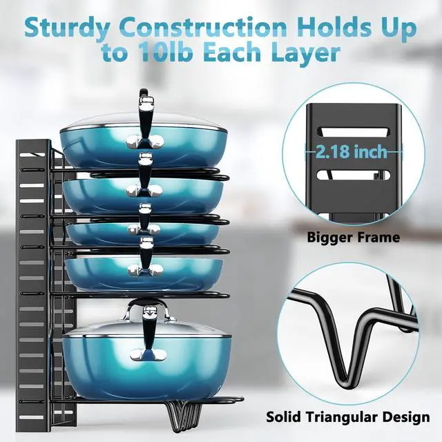 Alt view image 5 of 7 - ORDORA Pots and Pans Organizer for Cabinet 16.61 Height, 8 Tier Pot Organizers Rack with 3 DIY Methods, Adjustable Pan Organizer under Cabinet Kitchen Organization and Storage