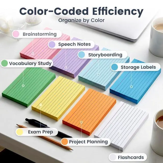 Alt view image 2 of 7 - HEYPLACE 300Count Colored Index Cards 3x5, Ruled & Blank Flash Cards 8 Color Portable Note Taking, School Supplies for Students, Teachers, College, Study Organizing Notes