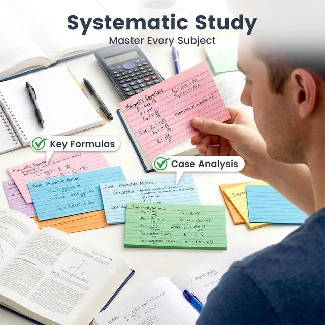 Alt view image 4 of 7 - HEYPLACE 300Count Colored Index Cards 3x5, Ruled & Blank Flash Cards 8 Color Portable Note Taking, School Supplies for Students, Teachers, College, Study Organizing Notes