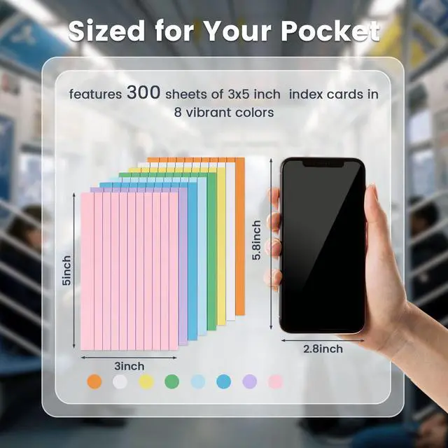 Alt view image 7 of 7 - HEYPLACE 300Count Colored Index Cards 3x5, Ruled & Blank Flash Cards 8 Color Portable Note Taking, School Supplies for Students, Teachers, College, Study Organizing Notes