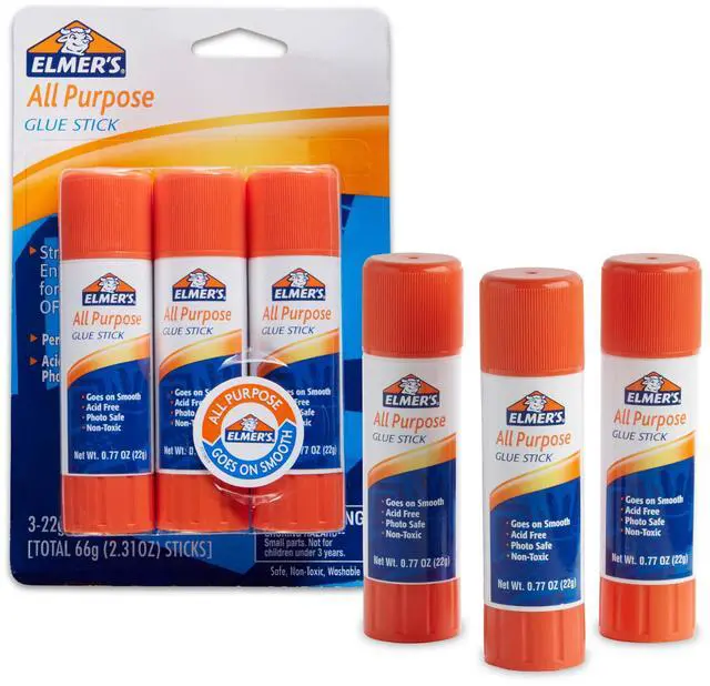 Main image of Elmer's All Purpose Glue Sticks, Washable & Non-Toxic, Dries Clear, 22 Grams, 3 Count - Classroom, Home, Office Supplies, Scrapbooking, Poster Board, Craft Projects, #1 Teacher Brand
