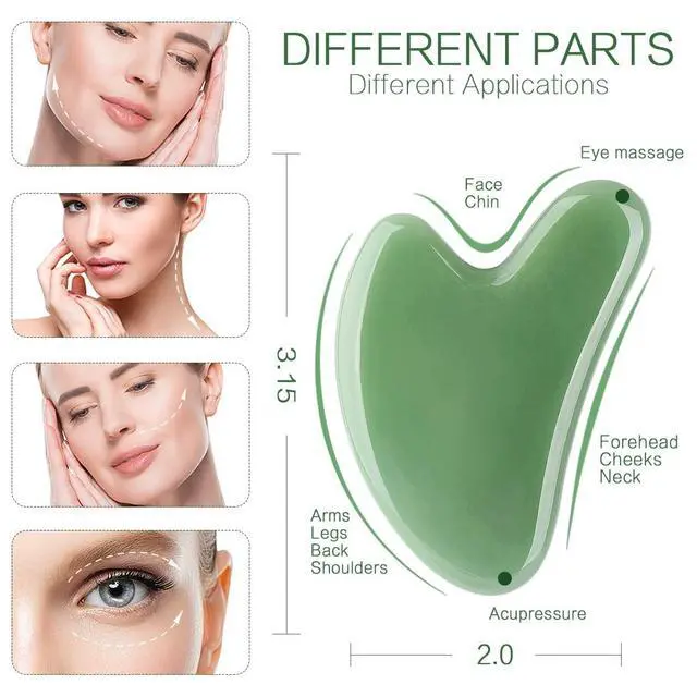 Alt view image 2 of 6 - FUANKANG Gua Sha Facial Tools Stone Massage GuaSha Tool for Face (Green)