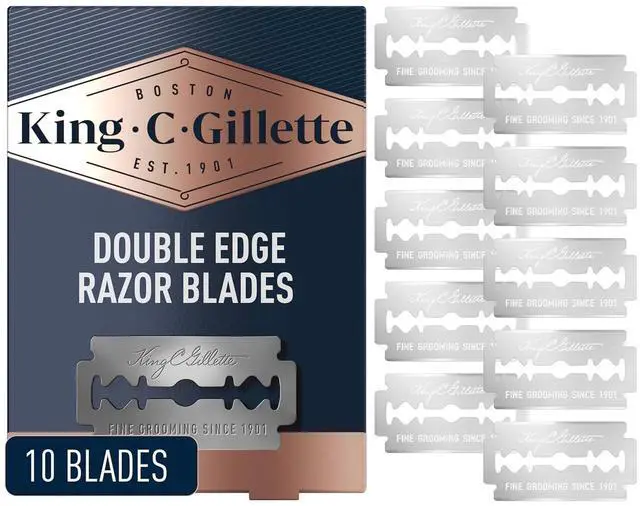 Main image of King C. Gillette Double Edge Safety Razor Blades 10 count, Stainless Steel Platinum Coated Blades