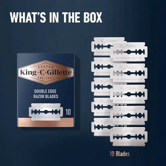Alt view image 5 of 7 - King C. Gillette Double Edge Safety Razor Blades 10 count, Stainless Steel Platinum Coated Blades