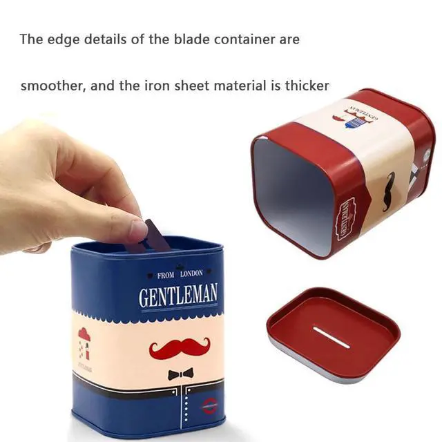Alt view image 4 of 7 - DHinkyoung Safety Razor Blade Disposal Case, Double Edge Razor Blade Disposal Container, Gentleman Style Detachable Razor Blade Bank with Red Beard Pattern for Salon and Barber Shop (Blue)