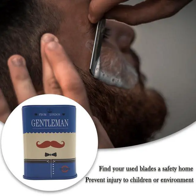 Alt view image 5 of 7 - DHinkyoung Safety Razor Blade Disposal Case, Double Edge Razor Blade Disposal Container, Gentleman Style Detachable Razor Blade Bank with Red Beard Pattern for Salon and Barber Shop (Blue)