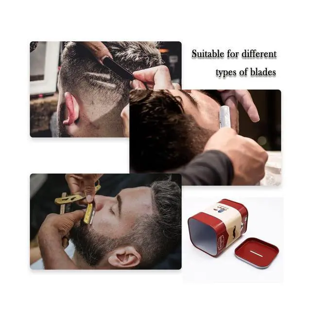 Alt view image 6 of 7 - DHinkyoung Safety Razor Blade Disposal Case, Double Edge Razor Blade Disposal Container, Gentleman Style Detachable Razor Blade Bank with Red Beard Pattern for Salon and Barber Shop (Blue)