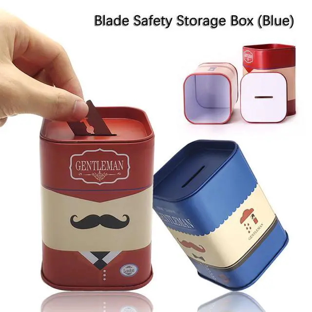 Alt view image 7 of 7 - DHinkyoung Safety Razor Blade Disposal Case, Double Edge Razor Blade Disposal Container, Gentleman Style Detachable Razor Blade Bank with Red Beard Pattern for Salon and Barber Shop (Blue)