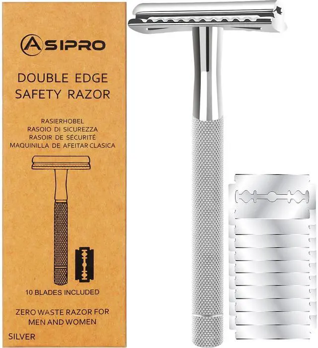 Main image of ASIPRO Safety Razor for Men & Women with 10 Double Edge Safety Razor Blades Reusable Double Edge Razor Single Blade Razors for Women & Men Kit Gift Metal Razors Stainless