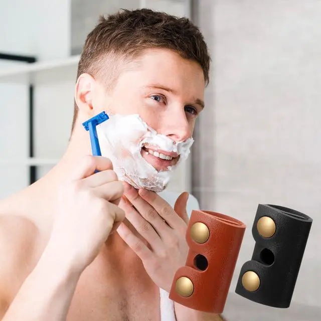 Alt view image 4 of 7 - Classicseali 2PCS Safety Razor Cover,Leather Safety Razor Case, Double Travel Razors Cases with Snap Closure, for Men Travels Butterfly Shaver, Black, Brown