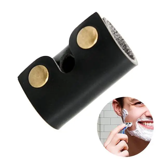 Alt view image 4 of 7 - Selxran Leather Safety Razor Cover Travel Case, 2 Pcs Double Edge Razor Head Protecting Sheath, Safety Razor Blade Guard, Shaving Travel Cover Leather Cover Fits Most Safety Razors (Black)