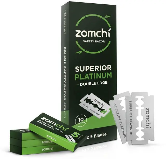 Main image of ZOMCHI Double Edge Razor Blades, 50 Count Platinum Coated Refills