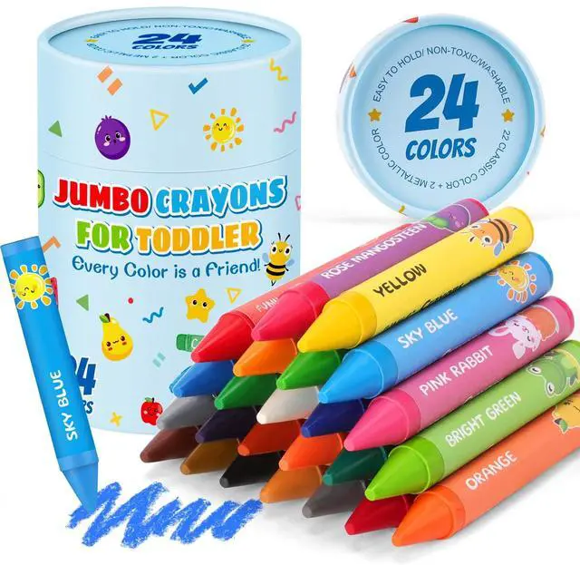 Main image of 24 Colors Jumbo Crayons for Toddlers 1-3.Washable Non-Toxic Crayons for Kids 4-8.Easy to Hold Unbreakable Big Toddler Crayon for Toddler Coloring.Best Present for Easter Basket Stuffers,Holiday,Travel