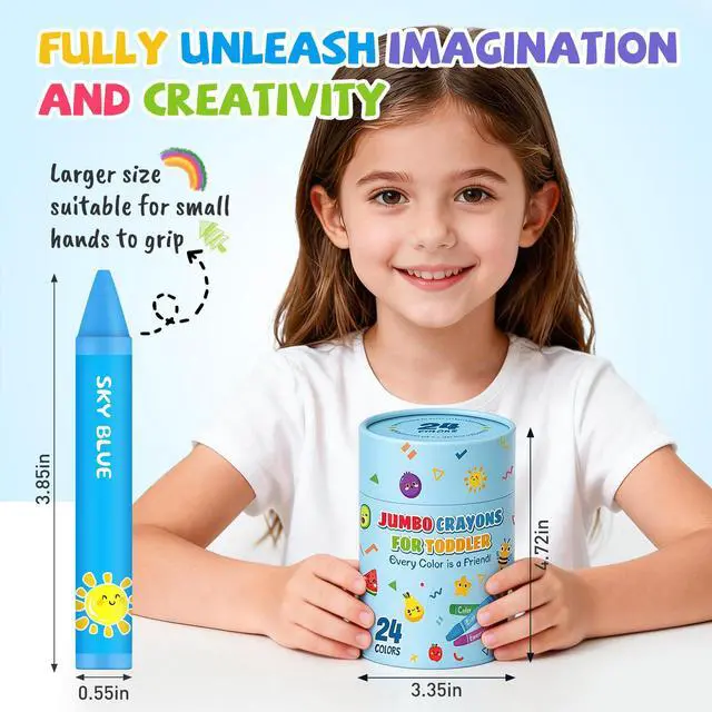 Alt view image 2 of 7 - 24 Colors Jumbo Crayons for Toddlers 1-3.Washable Non-Toxic Crayons for Kids 4-8.Easy to Hold Unbreakable Big Toddler Crayon for Toddler Coloring.Best Present for Easter Basket Stuffers,Holiday,Travel