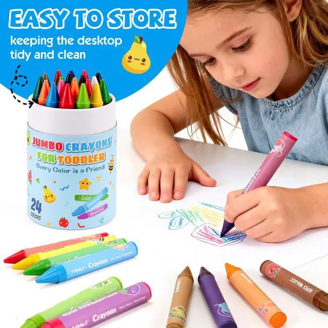 Alt view image 4 of 7 - 24 Colors Jumbo Crayons for Toddlers 1-3.Washable Non-Toxic Crayons for Kids 4-8.Easy to Hold Unbreakable Big Toddler Crayon for Toddler Coloring.Best Present for Easter Basket Stuffers,Holiday,Travel