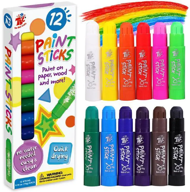 Main image of TBC The Best Crafts Paint Sticks for Kids Ages 2-8, 12 Classic Colors, Washable, Non-toxic, Tempera Paint Sticks for Crafts, Art Supplies, and Birthday Gifts