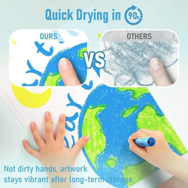 Alt view image 2 of 7 - JUPITEARTH Paint Sticks for Kids 12 Colors, Quick Drying, Smooth, Non-Toxic and Washable Solid Tempera Paint Sticks with 120 PDF Coloring Pages and 30 Stickers, Toddler Art Supplies for Drawing