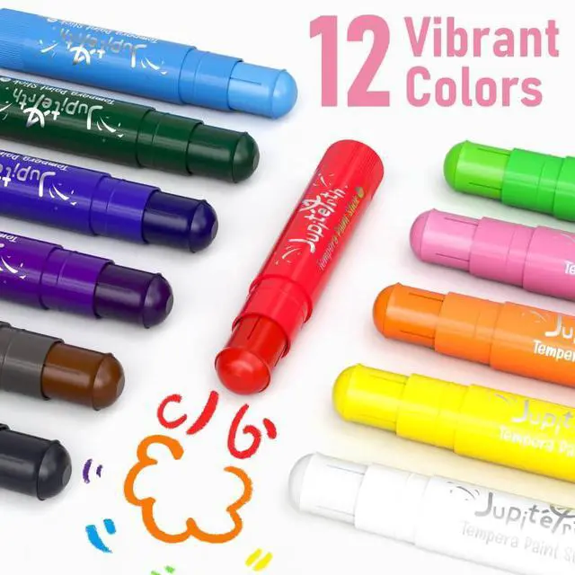 Alt view image 6 of 7 - JUPITEARTH Paint Sticks for Kids 12 Colors, Quick Drying, Smooth, Non-Toxic and Washable Solid Tempera Paint Sticks with 120 PDF Coloring Pages and 30 Stickers, Toddler Art Supplies for Drawing