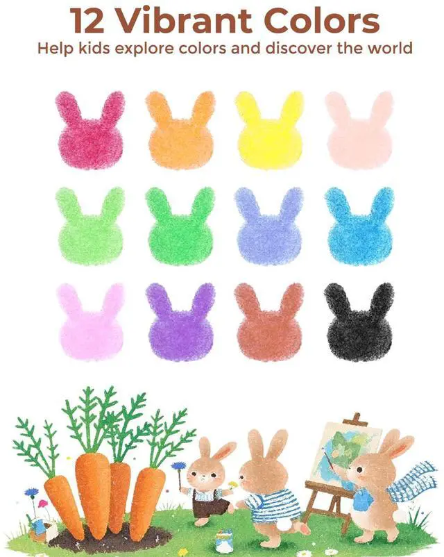 Alt view image 5 of 7 - JUPITEARTH Carrot Crayons for Kids 12 Colors, Non Toxic Beeswax Crayons for Toddlers 1-3 with 30-Page Coloring Book & Stickers & 120 PDF Pages, Mess-Free Coloring for Kids Art Supplies Gift