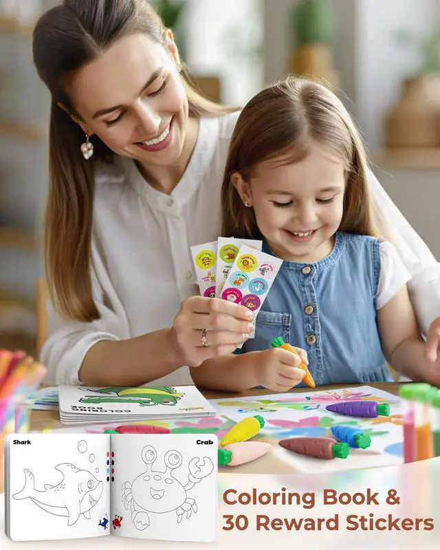 Alt view image 6 of 7 - JUPITEARTH Carrot Crayons for Kids 12 Colors, Non Toxic Beeswax Crayons for Toddlers 1-3 with 30-Page Coloring Book & Stickers & 120 PDF Pages, Mess-Free Coloring for Kids Art Supplies Gift