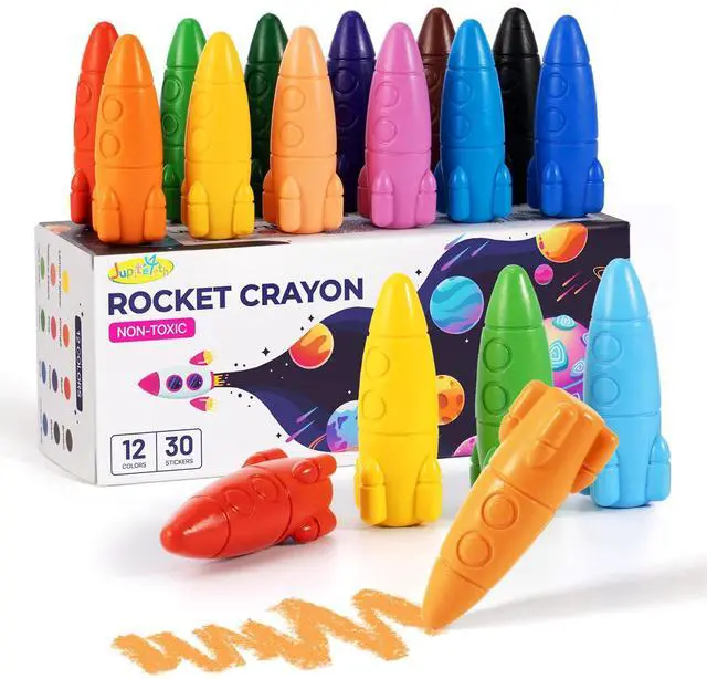 Main image of JUPITEARTH 12 Colors Crayons for Toddlers, Non-Toxic Washable Rocket Crayons, Easy-to-Hold Coloring Gifts & Mess-Free Art Supplies for Little Hands