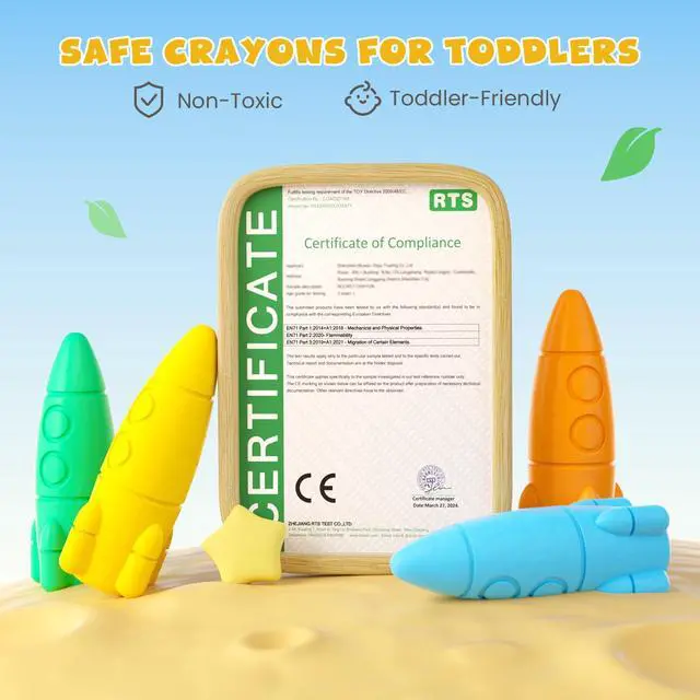 Alt view image 4 of 7 - JUPITEARTH 12 Colors Crayons for Toddlers, Non-Toxic Washable Rocket Crayons, Easy-to-Hold Coloring Gifts & Mess-Free Art Supplies for Little Hands