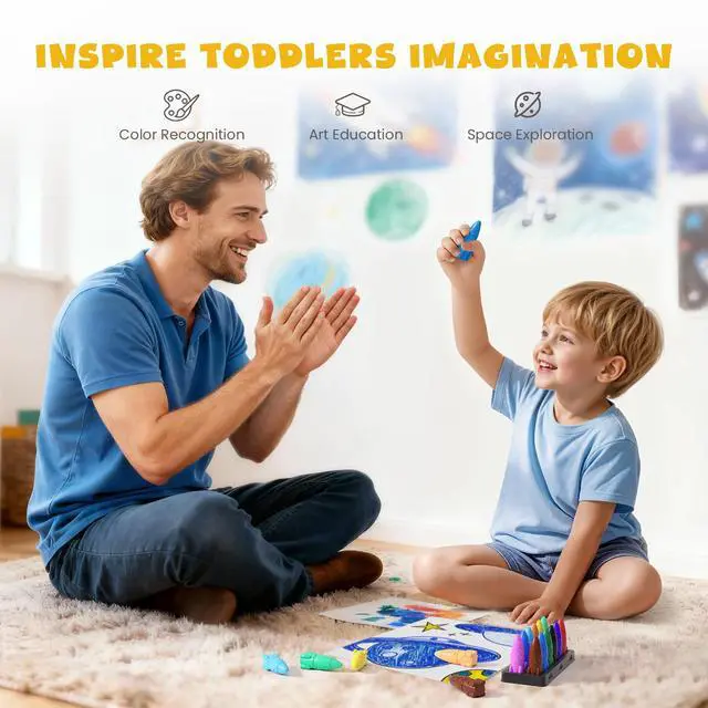 Alt view image 6 of 7 - JUPITEARTH 12 Colors Crayons for Toddlers, Non-Toxic Washable Rocket Crayons, Easy-to-Hold Coloring Gifts & Mess-Free Art Supplies for Little Hands